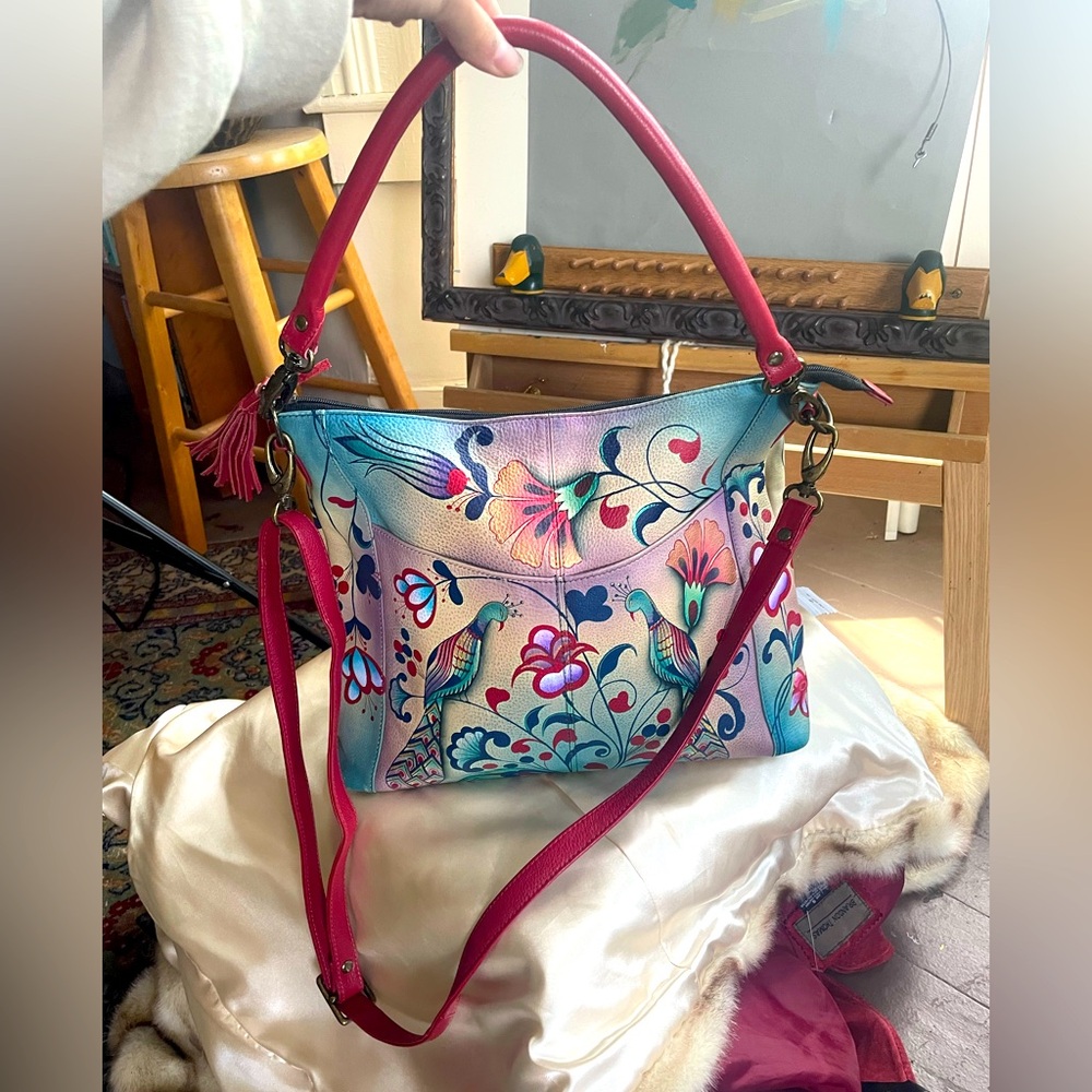 ANNA By ANUSCHKA Turkish Pottery Print Handpainted Leather Crossbody